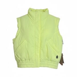 NWT Free People Scrunch Time Puffer Vest Highlighter Yellow Size Large